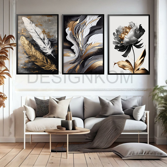 black gold leafs feathers