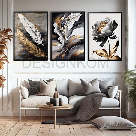 black gold leafs feathers