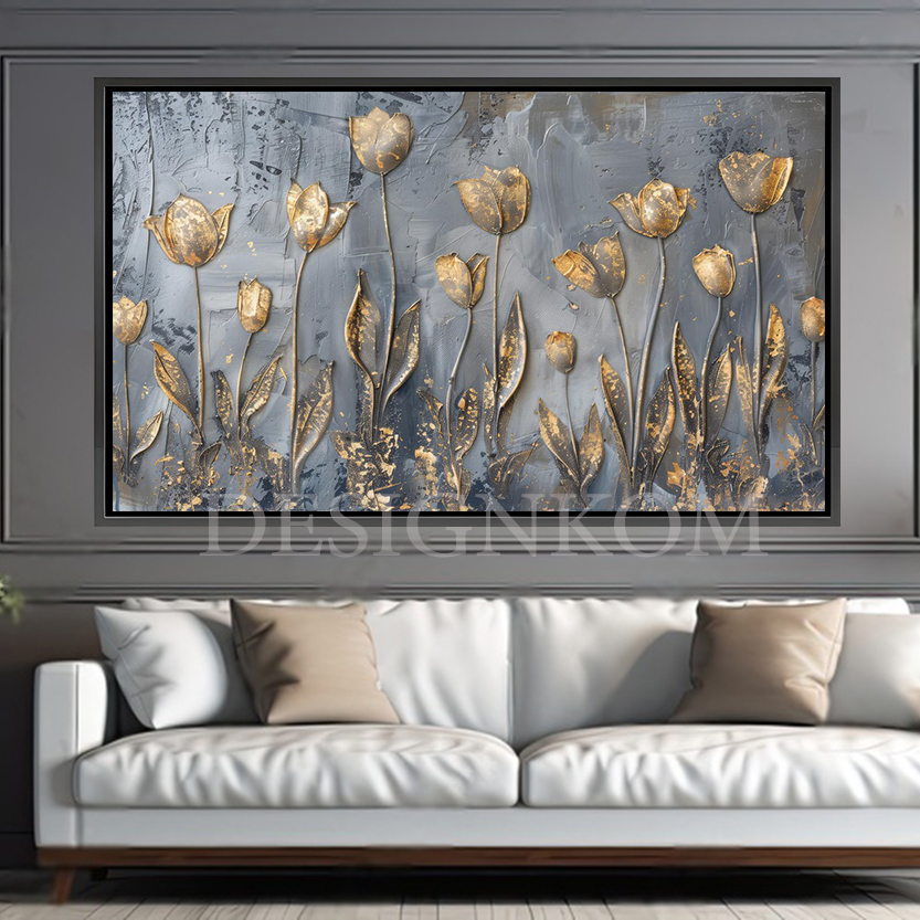 gold flowers in grey
