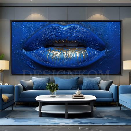 Blue and Gold Lips – Modern Art Glamour