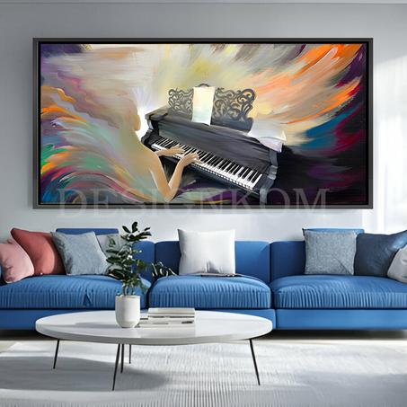 Femme au Piano Mélodie et Couleurs en Mouvement