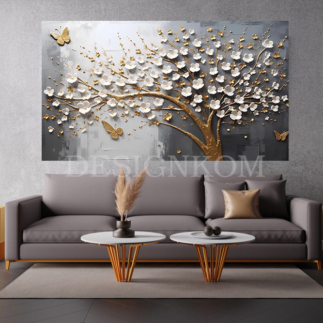 golden branche flowers butterfly