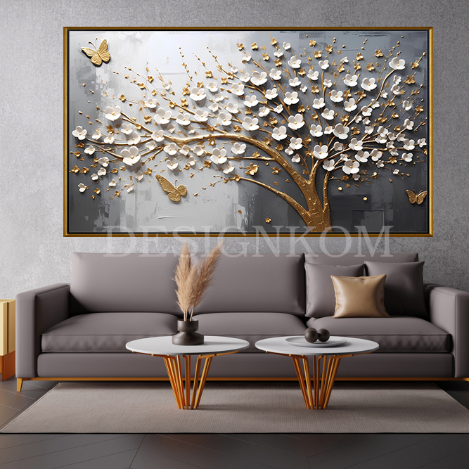 golden branche flowers butterfly