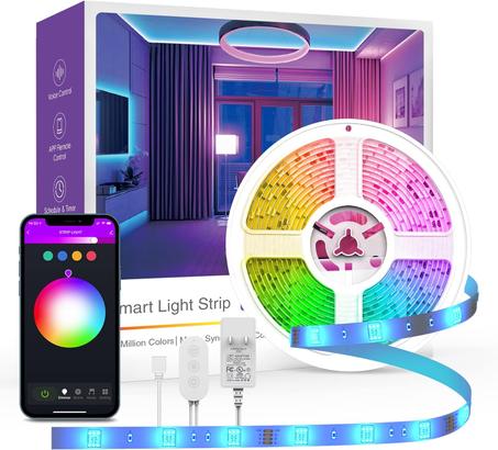 Tira de luces LED inteligentes OHMAX, luz RGB de 5 m, compatible con Alexa y Google Home, control por aplicación, sincronización de música, decoración inteligente para el hogar, WiFi de 2,4 G