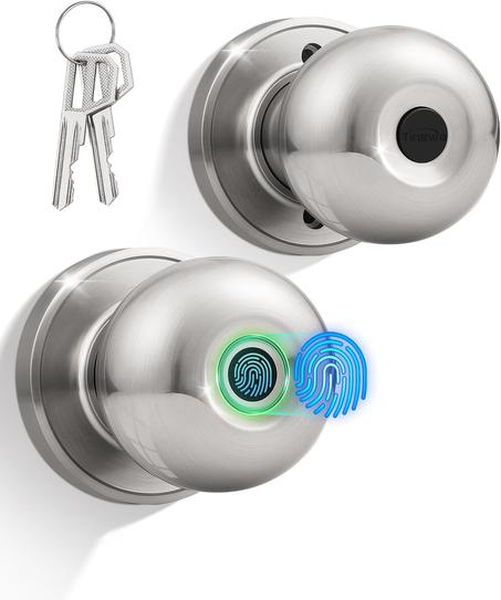 Perilla de puerta inteligente Tinewa, cerradura biométrica con huella dactilar y control por aplicación, ideal para dormitorios, guardarropas, apartamentos, oficinas y hoteles, níquel satinad