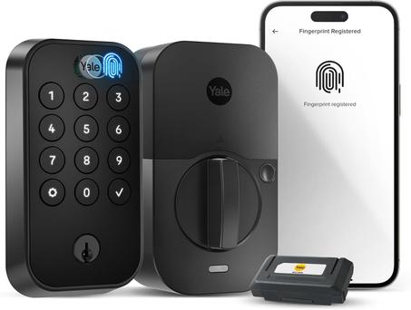 Cerradura inteligente Yale Assure Lock de 2 toques, de gamuza negra, con teclado táctil con conexión Wi-Fi y lector de huellas dactilares para entrada de código y acceso remoto