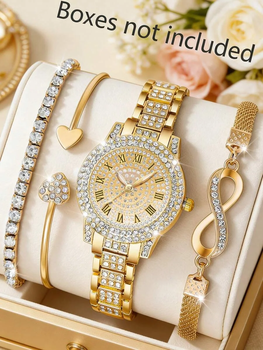 CRISTAL — Diamond-Studded Watch & Jewellery Set · 4 Pieces of Pure Brilliance