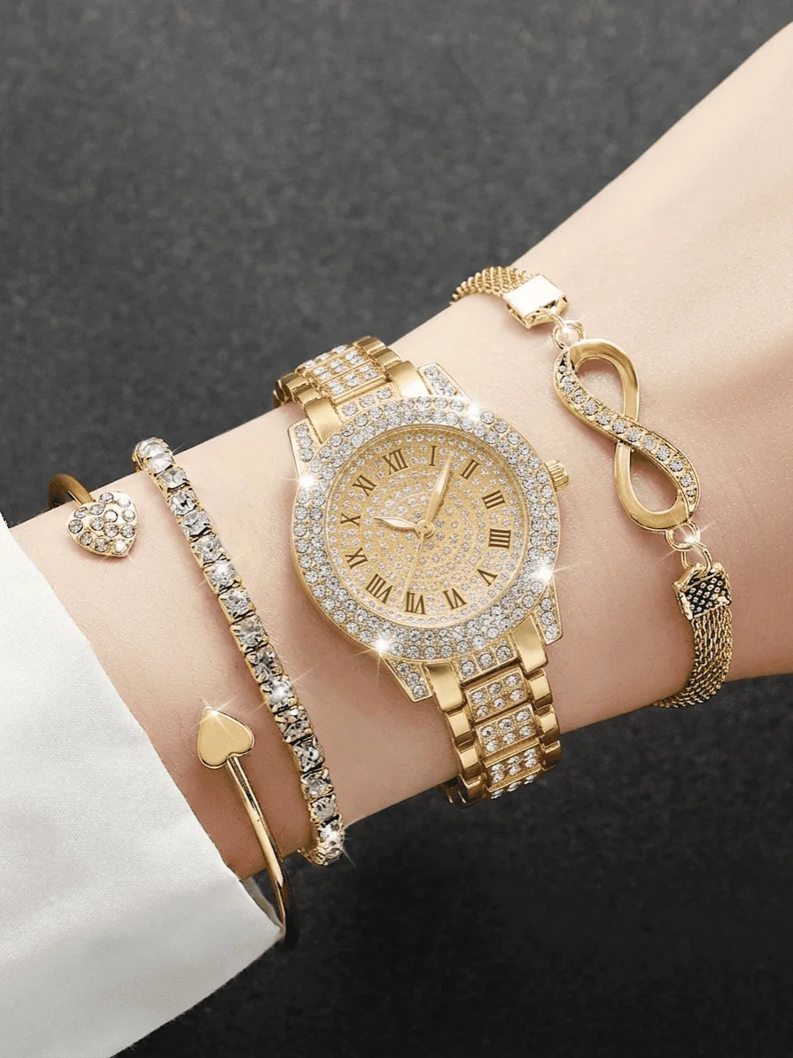 CRISTAL — Diamond-Studded Watch & Jewellery Set · 4 Pieces of Pure Brilliance