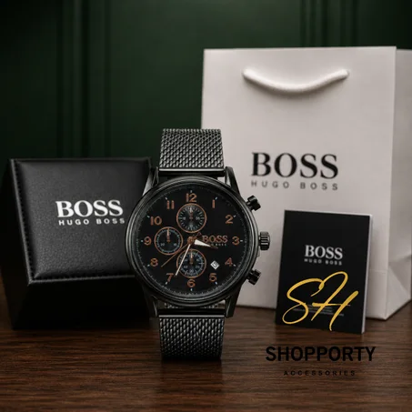 boss noir bracelet en maille milanaise.