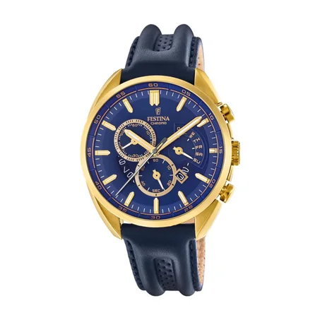Montre homme Festina Gold Blue Chrono Black Leather F20268/2 - LQ - RIP