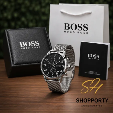 Boss Bracelet en maille milanaise argetè fond noir