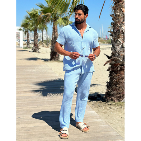 Ensemble pantalon et chemise en gaze de coton