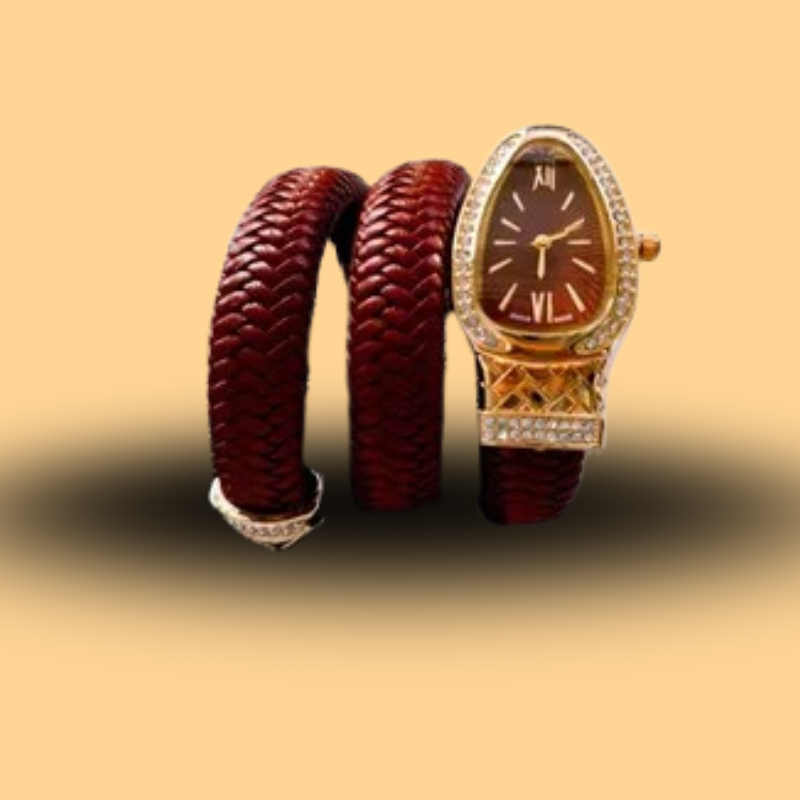 Montre serpent tendance avec bracelet en cuir serti de diamants