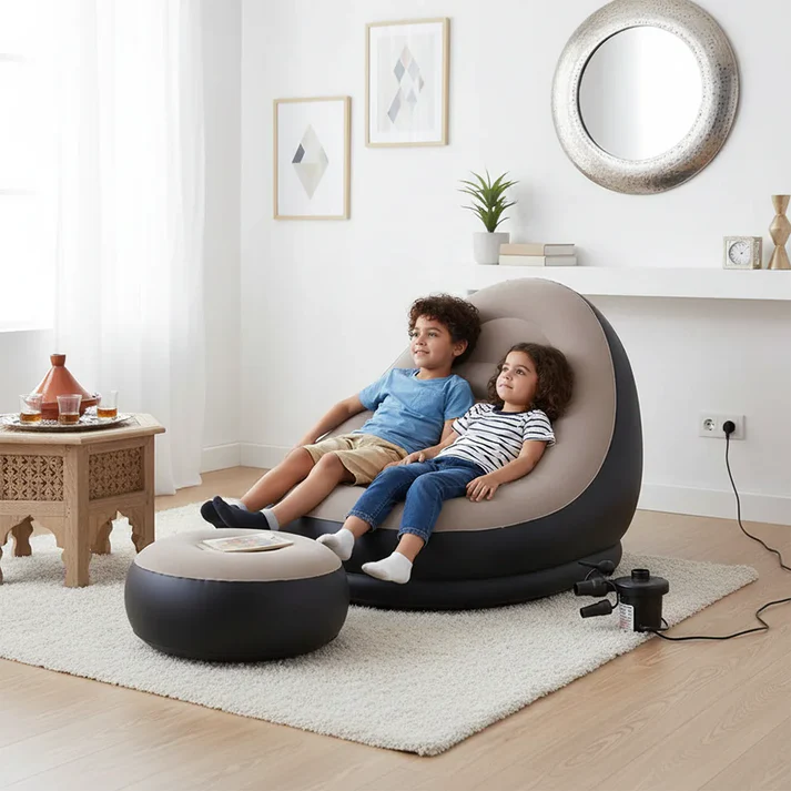 كنبة هوائية مع مسند قدمين + مضخة كهربائية