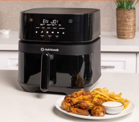 مقلاة هوائية 3 فيجن من نيوتري كوك مع نافذة شفافة وضوء داخلي كاليبر براندز، 5.7 لتر، هوائية، تحميص، خبز، تجفيف واعادة تسخين، 6 اعدادات مسبقة، AF357V، اسود، 1700 واط، ضمان لمدة عامين