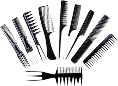 Juego de 10 peines multifuncionales profesionales para peinar el cabello (negro)