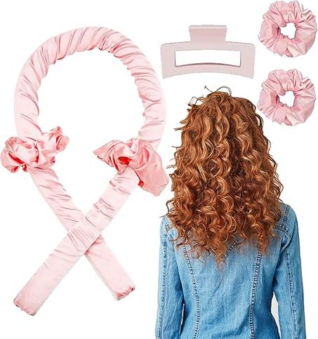 Diademas para rizar sin calor para mujeres, herramientas para peinar el cabello sin calor para cabello largo de longitud media, ideal para cabello suave ondulado natural, color rosa