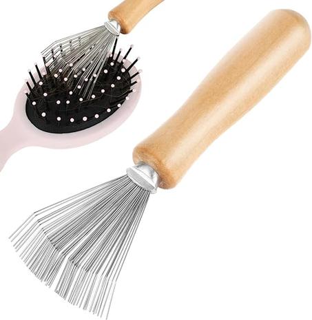 Limpiador de cepillos para el cabello Indipro, cepillo limpiador de peines con mango de madera, herramienta pequeña para eliminar el cabello, el polvo, la suciedad y las pelusas para el hogar