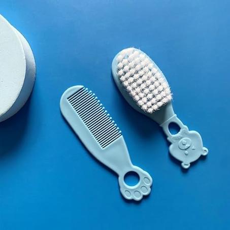 Juego de cepillo y peine para el cabello para bebés Bedell: peine de madera de peral y cepillo de cerdas suaves de cabra para recién nacidos (azul o rosa)