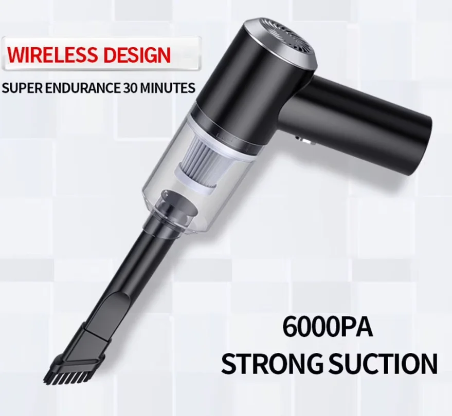 Aspirateur de Voiture Aspirateur à Main Sans Fil 120W 6000Pa Haute Puissance Lumière LED Intégrée Aspirateur Portable Adapté pour Voiture Maison Bureau Poils d'Animaux