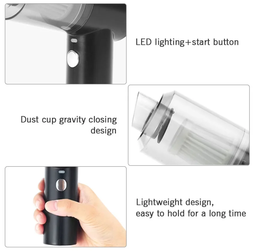 Aspirateur de Voiture Aspirateur à Main Sans Fil 120W 6000Pa Haute Puissance Lumière LED Intégrée Aspirateur Portable Adapté pour Voiture Maison Bureau Poils d'Animaux