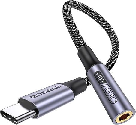 محول منفذ USB C إلى 3.5 ملم من موسواج كيبل Aux متوافق مع جوالات سامسونج جالكسي S22 وS21 وS20 الترا بلس ونوت 20 و10 وS10 وS9 وبكسل 4 و3 و2 وXL وايباد برو والمزيد أسود