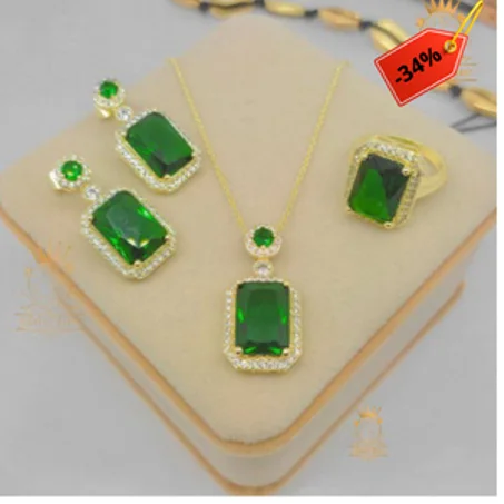 طقم شيك ، عقد ، خواتم ، اساور واقراط زمرد Ensemble necklace, ring and earrings Zomorod