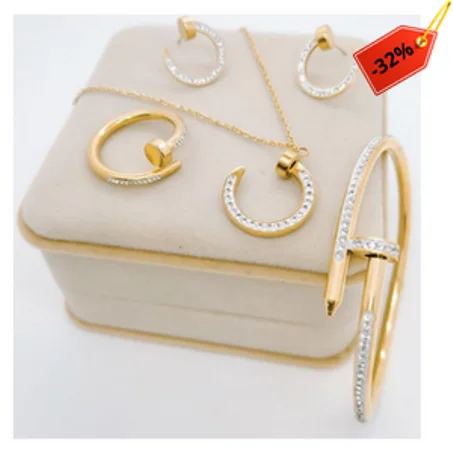 طقم مكون من اسوارة واقراط وقلادة وخاتم عصري Set of modern bracelet, earrings, necklace and a ring - Xuping S006