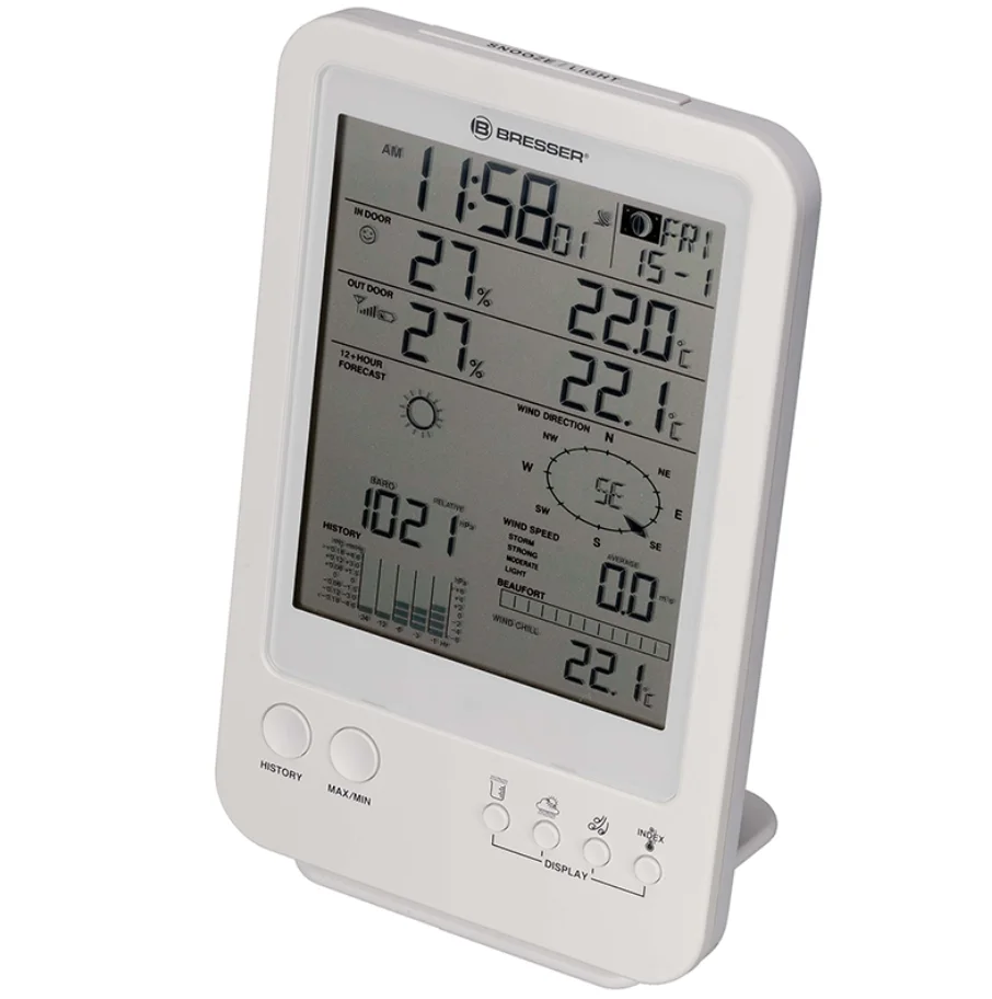 Station météo BRESSER 5 en 1 - Multi-capteurs - Radiocommande - Fonction alarme - (Blanc)