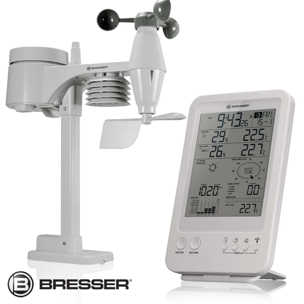 Station météo BRESSER 5 en 1 - Multi-capteurs - Radiocommande - Fonction alarme - (Blanc)