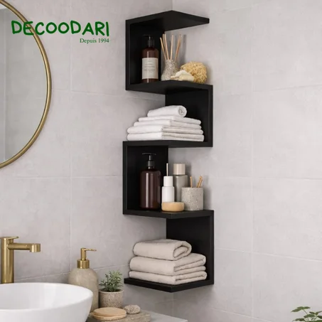 Étagère zig-zag d'angle murale flottante à 5 niveaux en bois