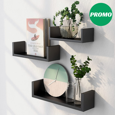 Étagères flottantes noires Murale (paquet de 3)