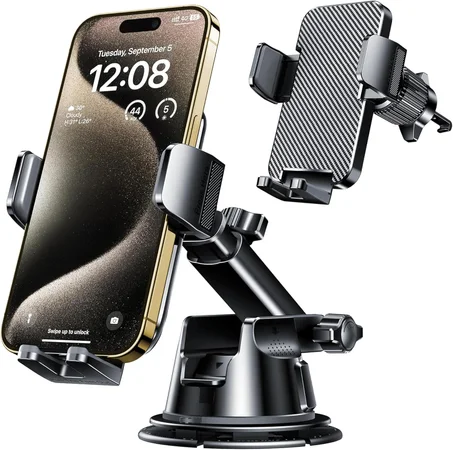Qifutan Soporte de teléfono para el salpicadero para el parabrisas del automóvil, para el salpicadero del automóvil, salida de aire, manos libres, universal, para teléfono celular, compatible