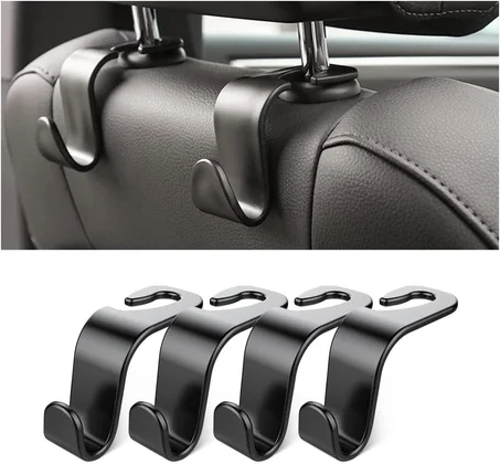 Ganchos para reposacabezas de asiento trasero de automóvil, paquete de 4 ganchos negros elegantes para asiento trasero de automóvil, bolso, ropa, abrigos, bolsas de comestibles, accesorios pa