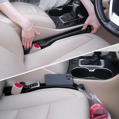 Givifive Juego de 2 rellenos de espacio para asiento de automóvil, espuma suave, multifuncional, con organizador y función de gancho, tapón de espacio 3 en 1, ajuste universal, para automóvil