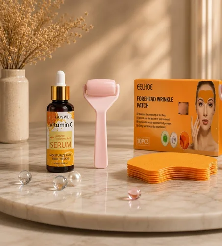serum vitamin c+ collagen+ hyaluronic acid  + Ice Roller + Forehead Patches