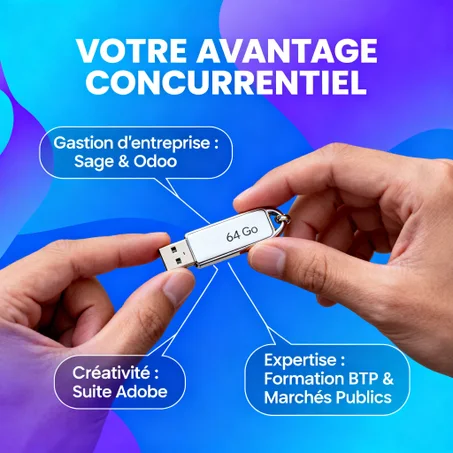 الحقيبة الشاملة للنجاح المهني: مفتاح USB 64GB (برامج تسيير، تصميم، وتكوينات حصرية)