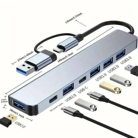 USB HUB 7-in-1 Type C Hub Adapter To Multi USB A And USB C High-Speed USB 3.0