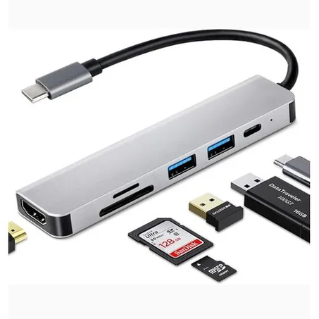 6 In1 Multi Ports USB Type C Hub Splitter Adapter