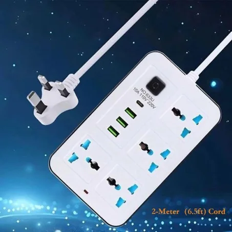 addigoes Extension Socket With USB, Power Extension Box with Surge Protection, 4 AC Sockets & 4 USB Ports (3 USB + 1 Type-C), USB Extension Socket with Overload Protection, LED Indicator, 2M