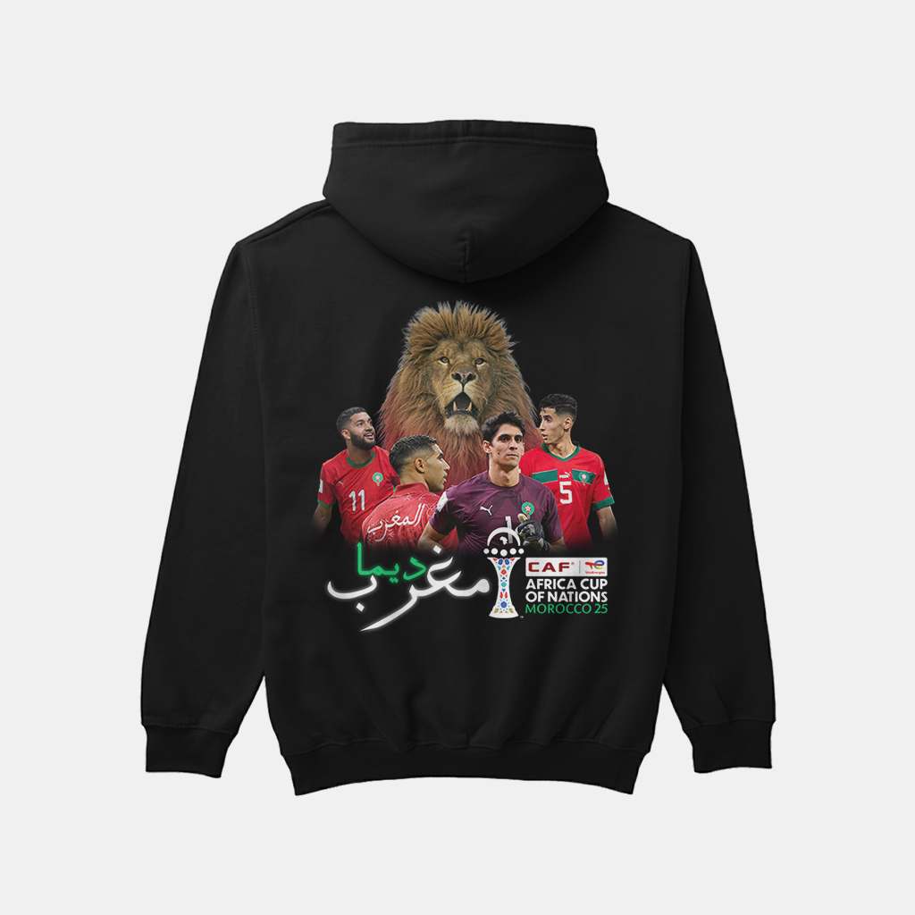 AFCON 25 Atlas Lions Hoodie - تصميم أسود الأطلس ديما مغرب