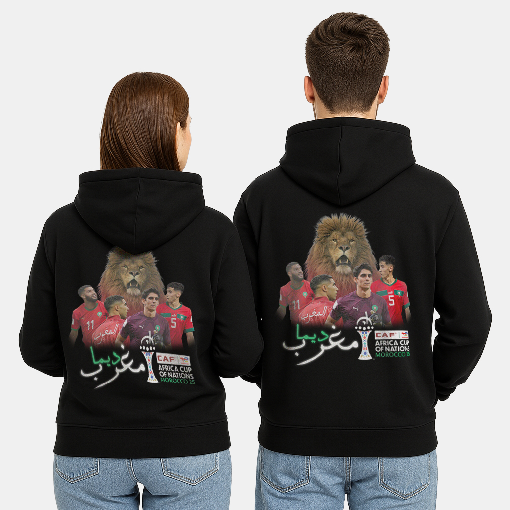 AFCON 25 Atlas Lions Hoodie - تصميم أسود الأطلس ديما مغرب