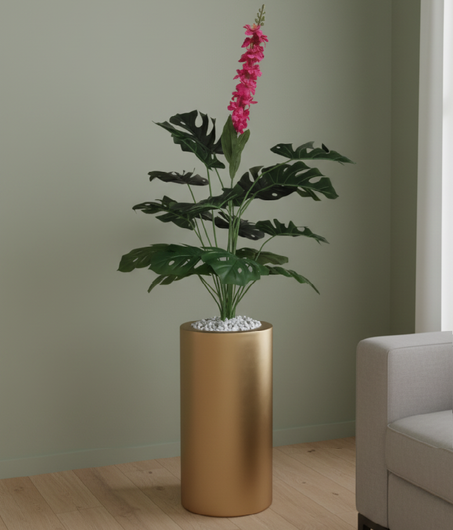 Pot Cylindrique & plante artificielle sans support