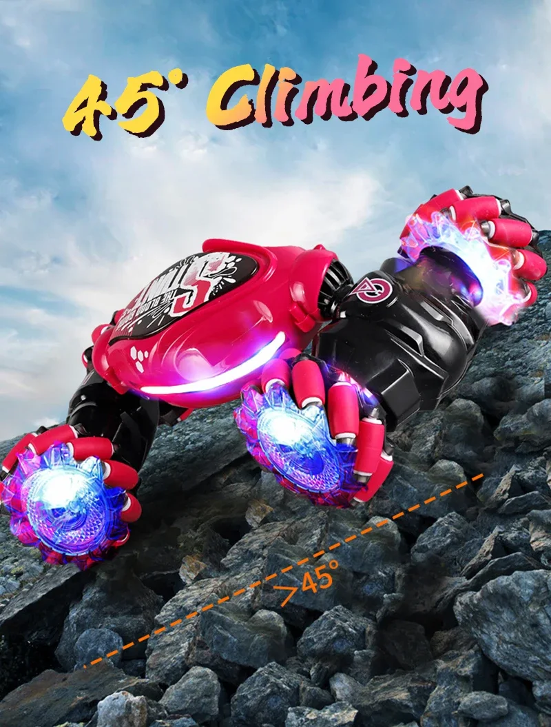 Ltteaoy Voiture Télécommandée Gestuelle 4WD – RC Flip 360° Double Face Avec Lumière Et Musique (Rose)