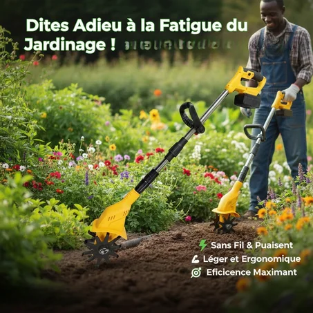 Houe Électrique 21V à Batterie Lithium – Micro-Motoculteur 2HP pour Jardinage & Agriculture Domestique | Brazzaville