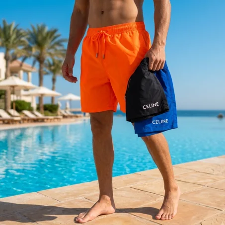 Pack de 3 Short de Bain Celine En Toile Léger  ( Orange + Noir + Bleu Roi )
