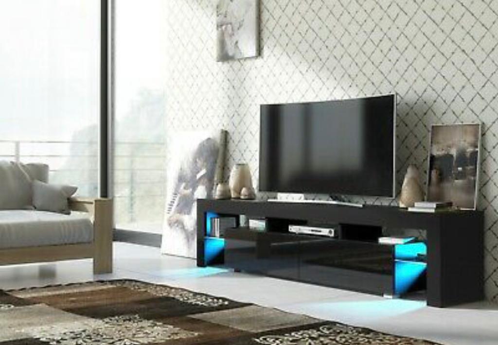 Meuble TV - éclairage LED - 150cm - Noir et blanc- Güzelhome