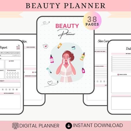 Beauty Planner | Digital Planner | Glow Up Journal | Skincare | Haircare | Daily Skincare Routine | Makeup Routine