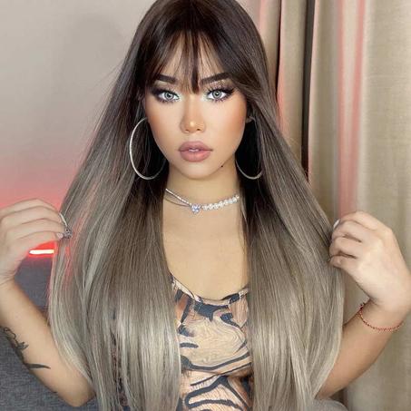 Long Straight Synthetic Wigs with Bangs