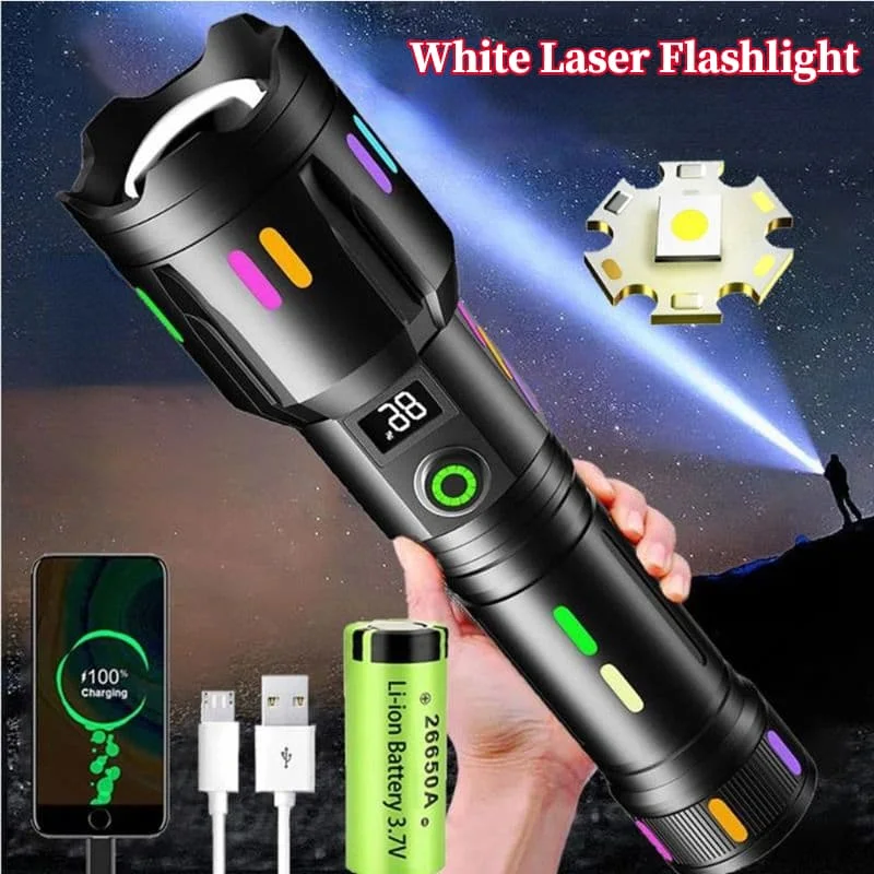 Lampe de Poche LED Rechargeable par USB à Haute Puissance, Longue Portée de 2500m, Zoom, Torche de Pêche, d